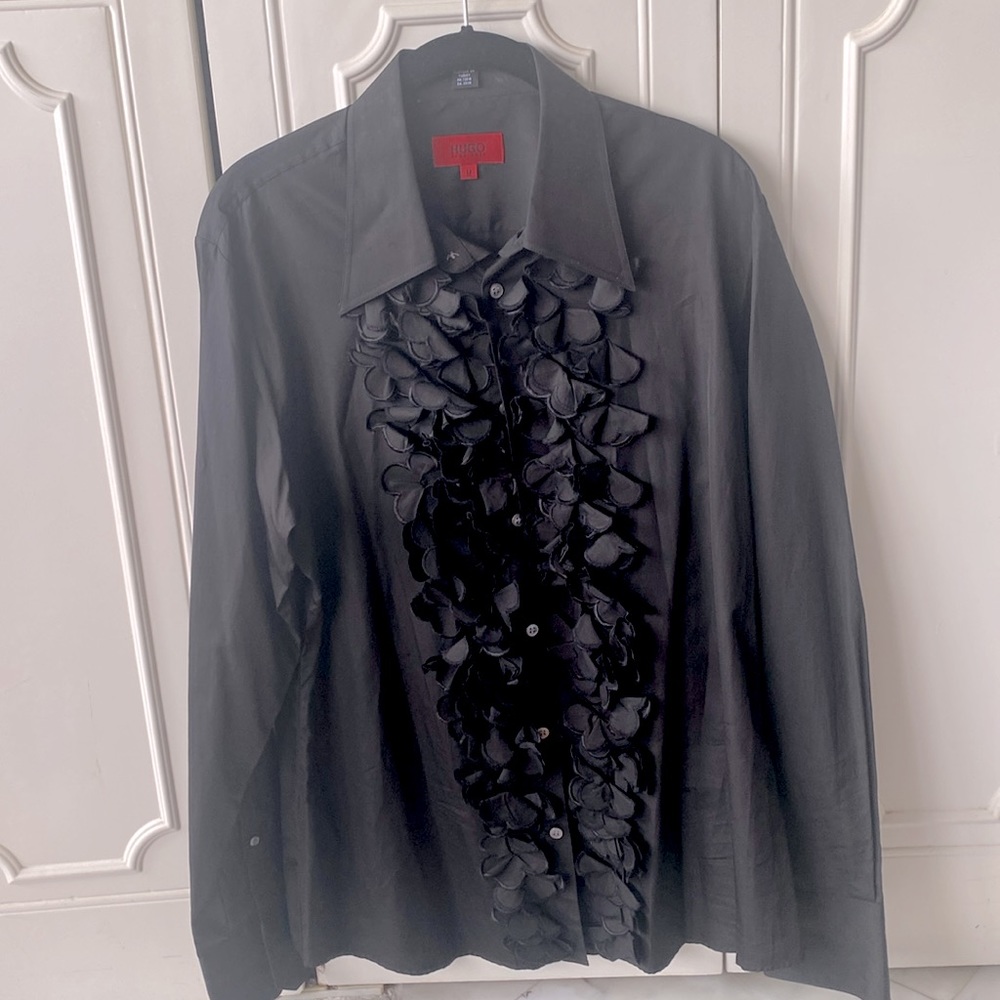 Hugo by Hugo Boss ruffles black shirt MEN